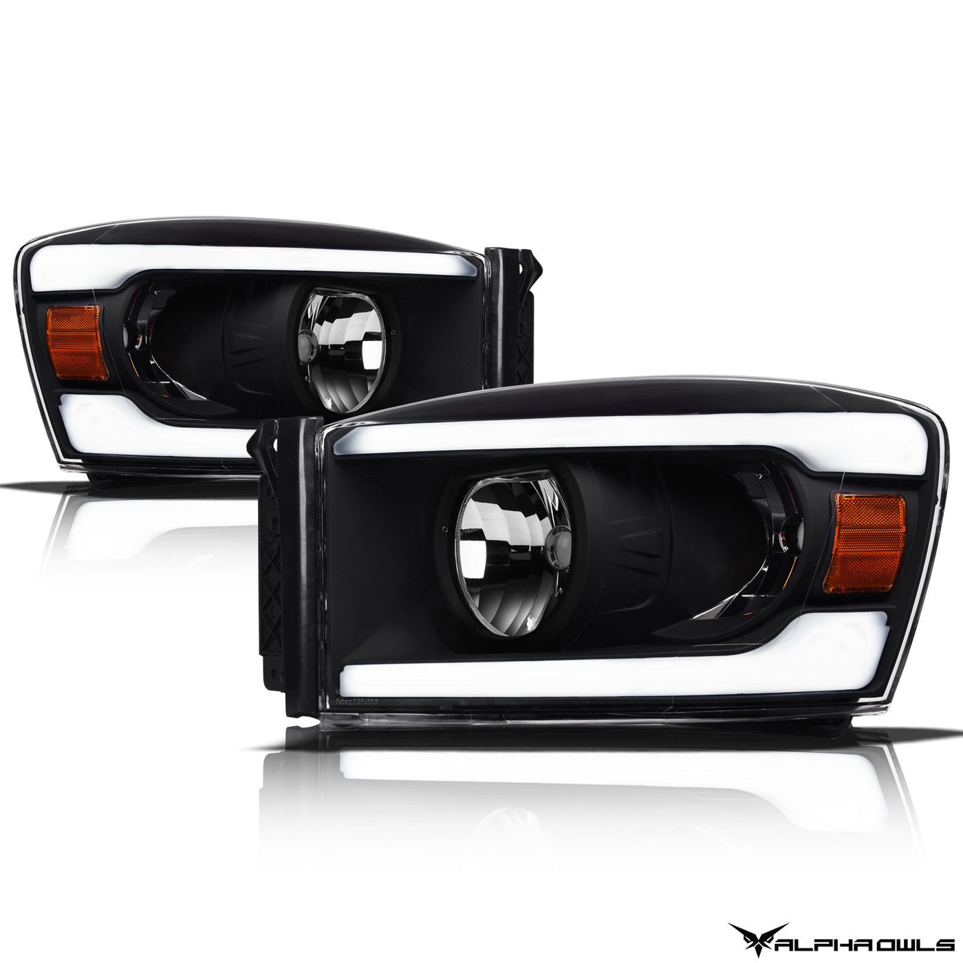 Alpha Owls Headlights, Alpha Owls Dodge Headlights, Dodge 2006-2008 Headlights, Dodge Ram 1500 Headlights, Headlights, Black housing Headlights