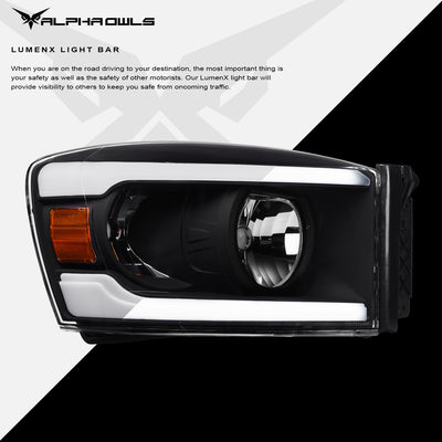 Alpha Owls Headlights, Alpha Owls Dodge Headlights, Dodge 2006-2008 Headlights, Dodge Ram 1500 Headlights, Headlights, Black housing Headlights