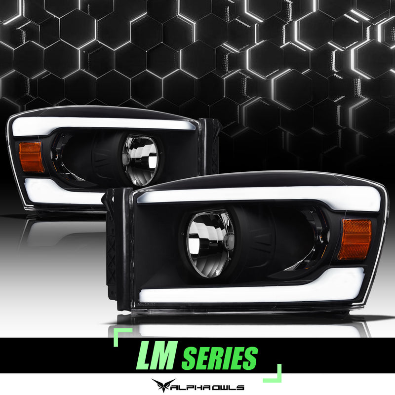 Alpha Owls Headlights, Alpha Owls Dodge Headlights, Dodge 2006-2008 Headlights, Dodge Ram 1500 Headlights, Headlights, Black housing Headlights