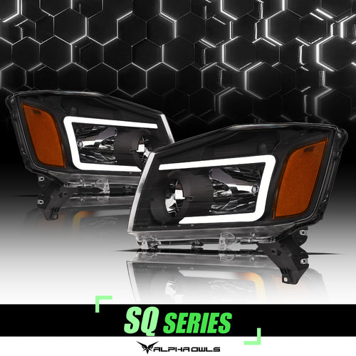 Alpha Owls Headlights, Alpha Owls Nissan Headlights, Nissan 2004-2015 Headlights, Nissan Titan Headlights, Headlights, Black housing Headlights