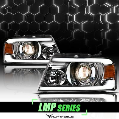 Alpha Owls 2006-2008 Lincoln Mark-LT LMP Series Projector Headlights (Halogen Projector Chrome housing w/ LumenX Light Bar)