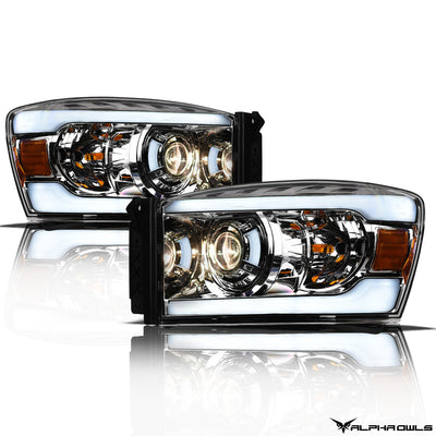 Alpha Owls 2006-2008 Dodge Ram 1500 LMP Series Projector Headlights (Halogen Projector Chrome housing w/ LumenX Light Bar)