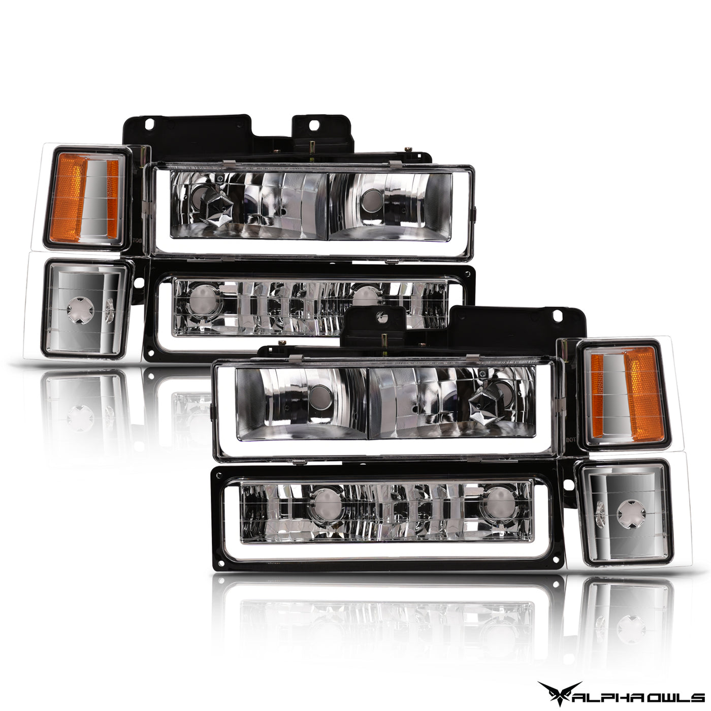 Alpha Owls Headlights, Chevy Headlights, C-2500 Headlights, Chrome Headlights, Headlights