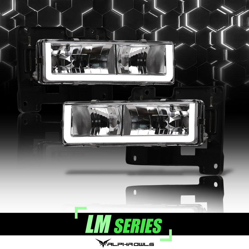 Alpha Owls 1992-1999 GMC Yukon LM Series Headlights (Crystal Headlights Chrome housing w/ LumenX Light Bar)