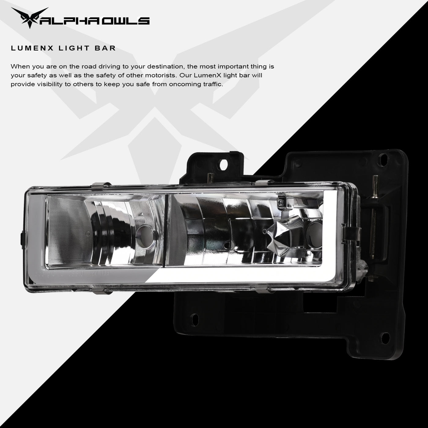 Alpha Owls 1992-1999 Chevy Yukon LM Series Headlights (Crystal Headlights Chrome housing w/ LumenX Light Bar)