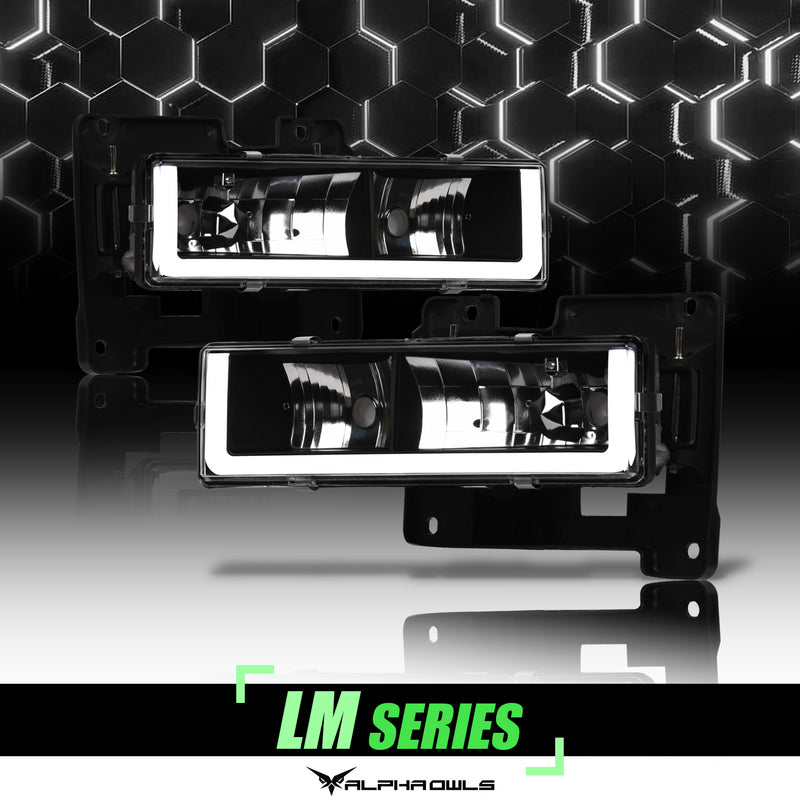 Alpha Owls 1995-1999 Chevy Tahoe LM Series Headlights (Crystal Headlights Black housing w/ LumenX Light Bar)