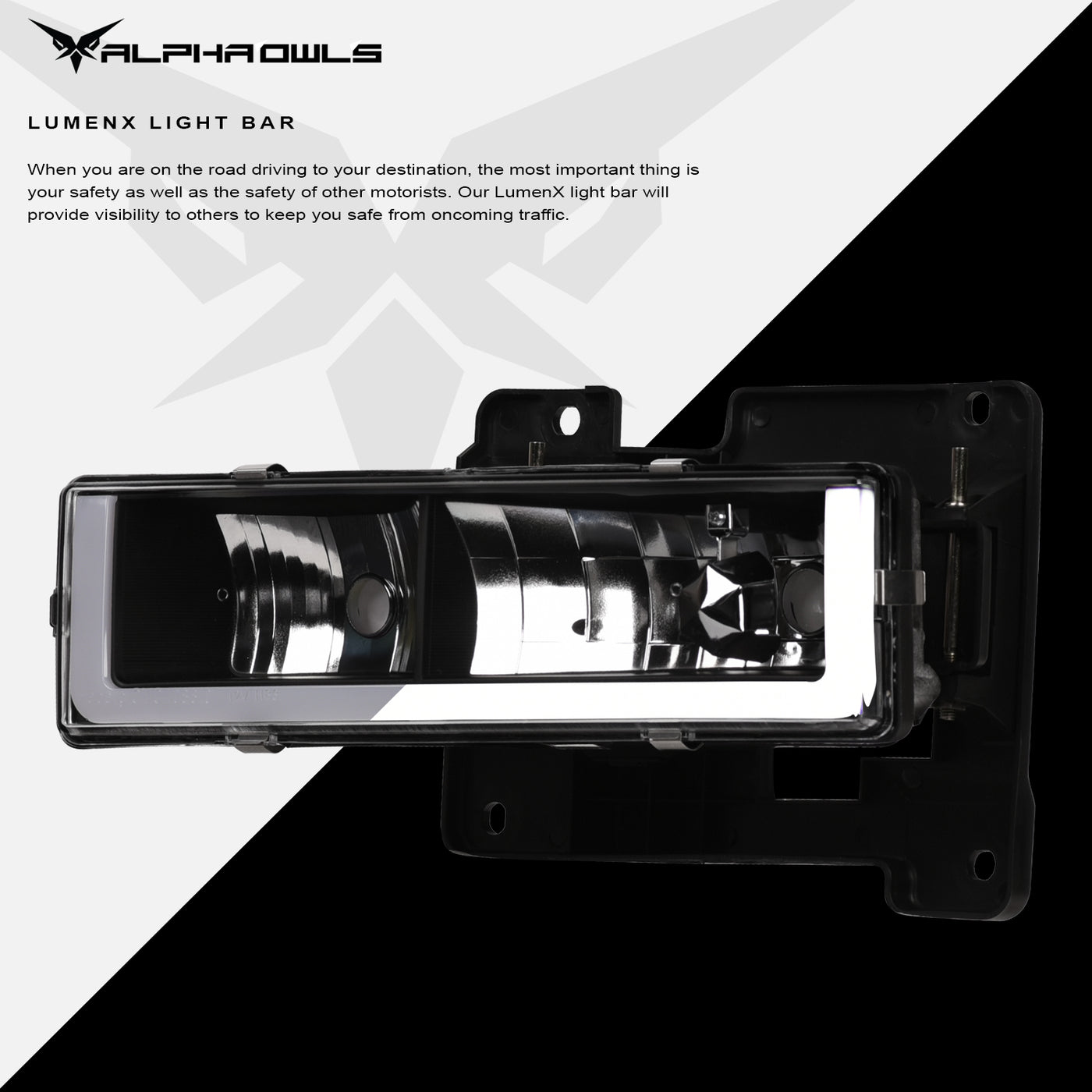 Alpha Owls 1995-1999 Chevy Tahoe LM Series Headlights (Crystal Headlights Black housing w/ LumenX Light Bar)