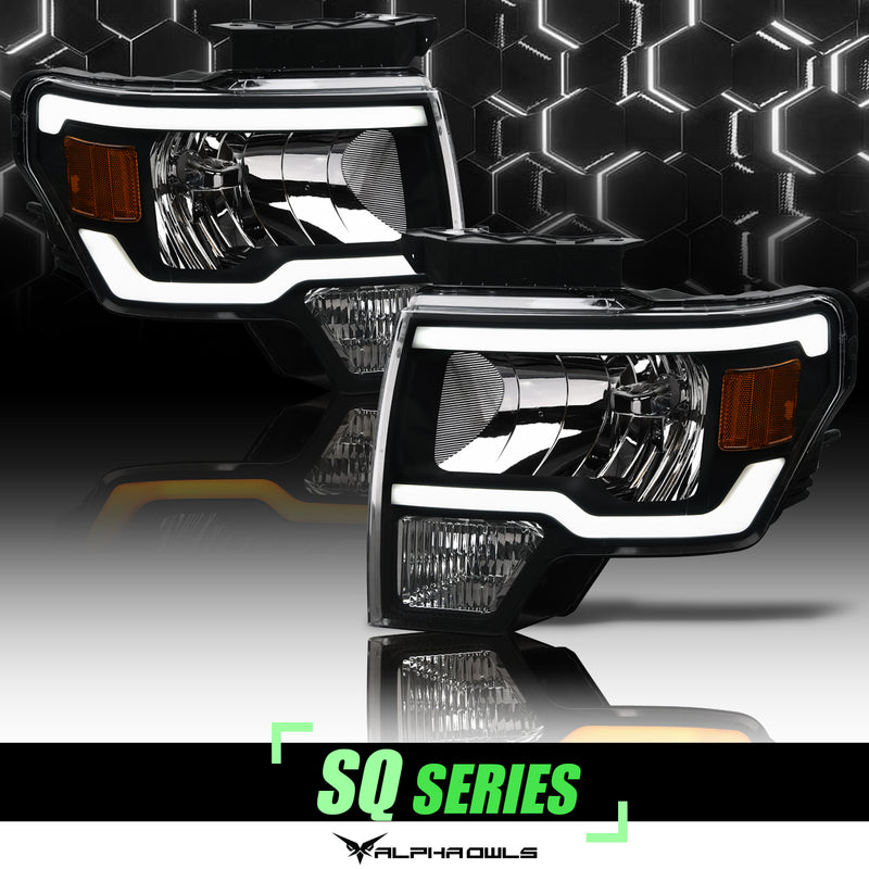 Alpha Owls Headlights, Alpha Owls Ford Headlights, Ford 2009-2014 Headlights, Ford F-150 Headlights, Headlights, Black housing Headlights