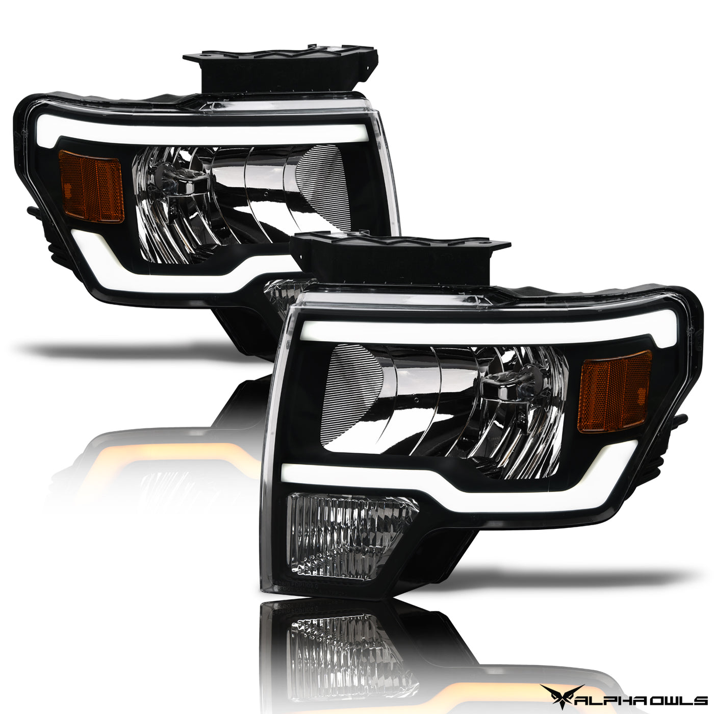 Alpha Owls Headlights, Alpha Owls Ford Headlights, Ford 2009-2014 Headlights, Ford F-150 Headlights, Headlights, Black housing Headlights