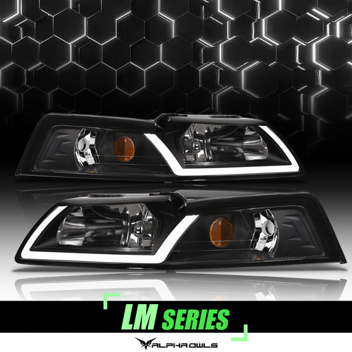 Alpha Owls Headlights, Alpha Owls Ford Headlights, Ford 1999-2004 Headlights, Ford Mustang Headlights, Headlights, Black housing Headlights