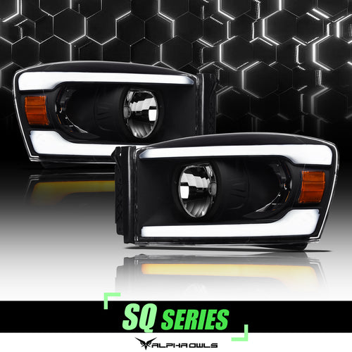 Alpha Owls Headlights, Alpha Owls Dodge Headlights, Dodge 2006-2008 Headlights, Dodge Ram 1500 Headlights, Headlights, Black housing Headlights
