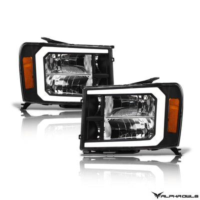 Alpha Owls Headlights, Alpha Owls GMC Headlights, GMC 2007-2013 Headlights, GMC Sierra Headlights, Headlights, Black housing Headlights