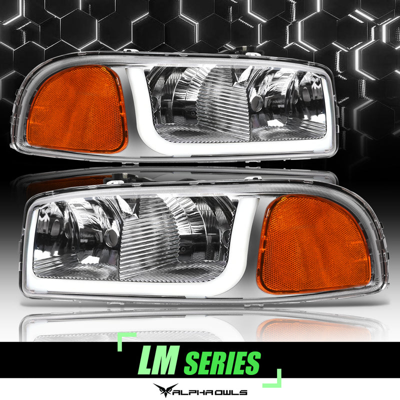 Alpha Owls 2000-2006 GMC Yukon LM Series Headlights (Crystal Headlights Chrome housing w/ LumenX Light Bar)