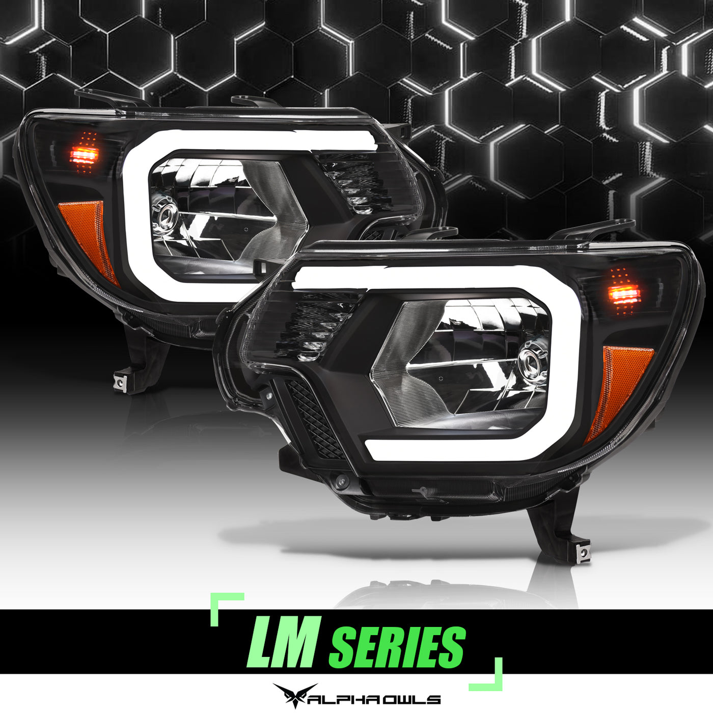 Alpha Owls Headlights, Alpha Owls Toyota Headlights, Toyota 2012-2015 Headlights, Toyota Tacoma Headlights, Headlights, Black housing Headlights