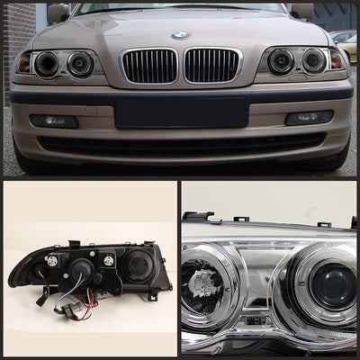 BMW E46 Headlights, BMW 3-Series Headlights, E46 99-01 Headlights, BMW Projector Headlights, BMW Headlights, Spyder Headlights, Projector Headlights, Chrome Headlights