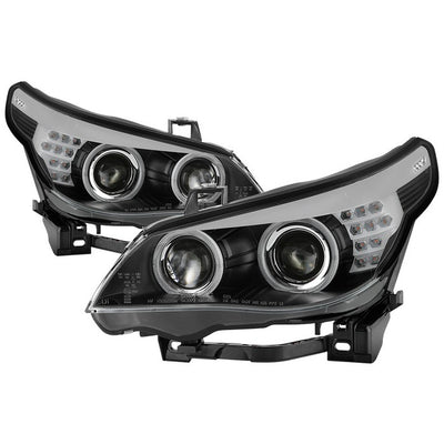 BMW E60 Headlights, BMW 5-Series Headlights, E60 08-10 Headlights, BMW Projector Headlights, BMW Headlights, Spyder Headlights, Projector Headlights, Black Headlights