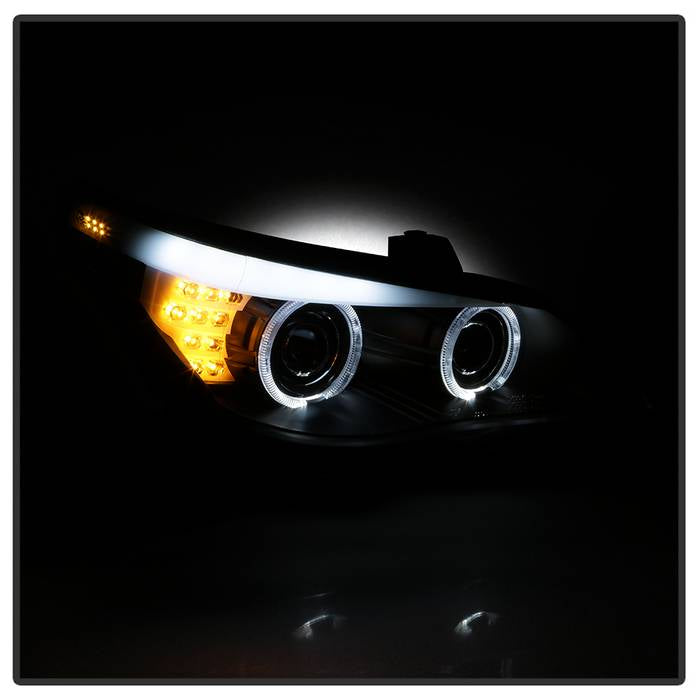 BMW E60 Headlights, BMW 5-Series Headlights, E60 08-10 Headlights, BMW Projector Headlights, BMW Headlights, Spyder Headlights, Projector Headlights, Black Headlights