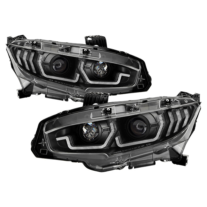 Honda Projector Headlights, Honda Civic Headlights, Projector Headlights, 2016-2020 Headlights, Black Projector Headlights, Civic Headlights, Spyder Projector Headlights