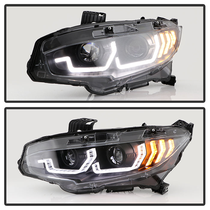 Honda Projector Headlights, Honda Civic Headlights, Projector Headlights, 2016-2020 Headlights, Black Projector Headlights, Civic Headlights, Spyder Projector Headlights