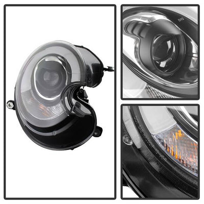 Mini Projector Headlights, Mini Cooper Headlights, 2010-2012 Projector Headlights, Black Projector Headlights, Spyder Projector Headlights