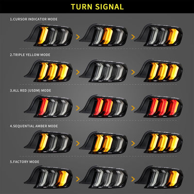 15-22 Ford Mustang 6th Gen (S550) Vland LED Tail Lights with 5 modes Sequential Turn Signal