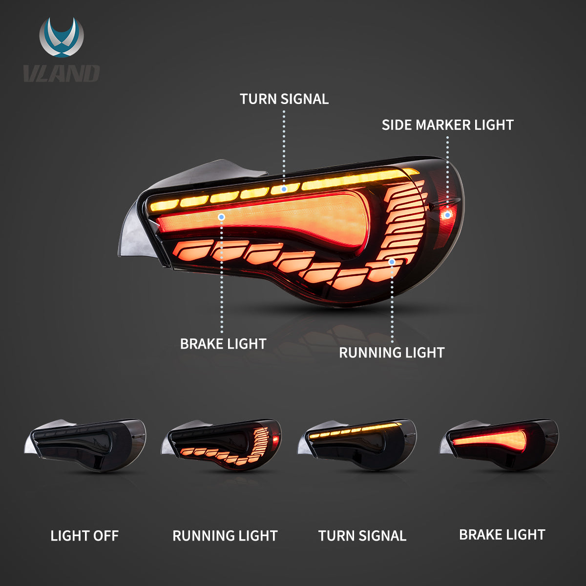 12-20 Toyota 86 GT86 FT86 13-20 Subaru BRZ 13-20 Scion FR-S Vland LED Tail Lights Sequential Turn Signal With Dynamic Welcome Lighting [Dragon Style]