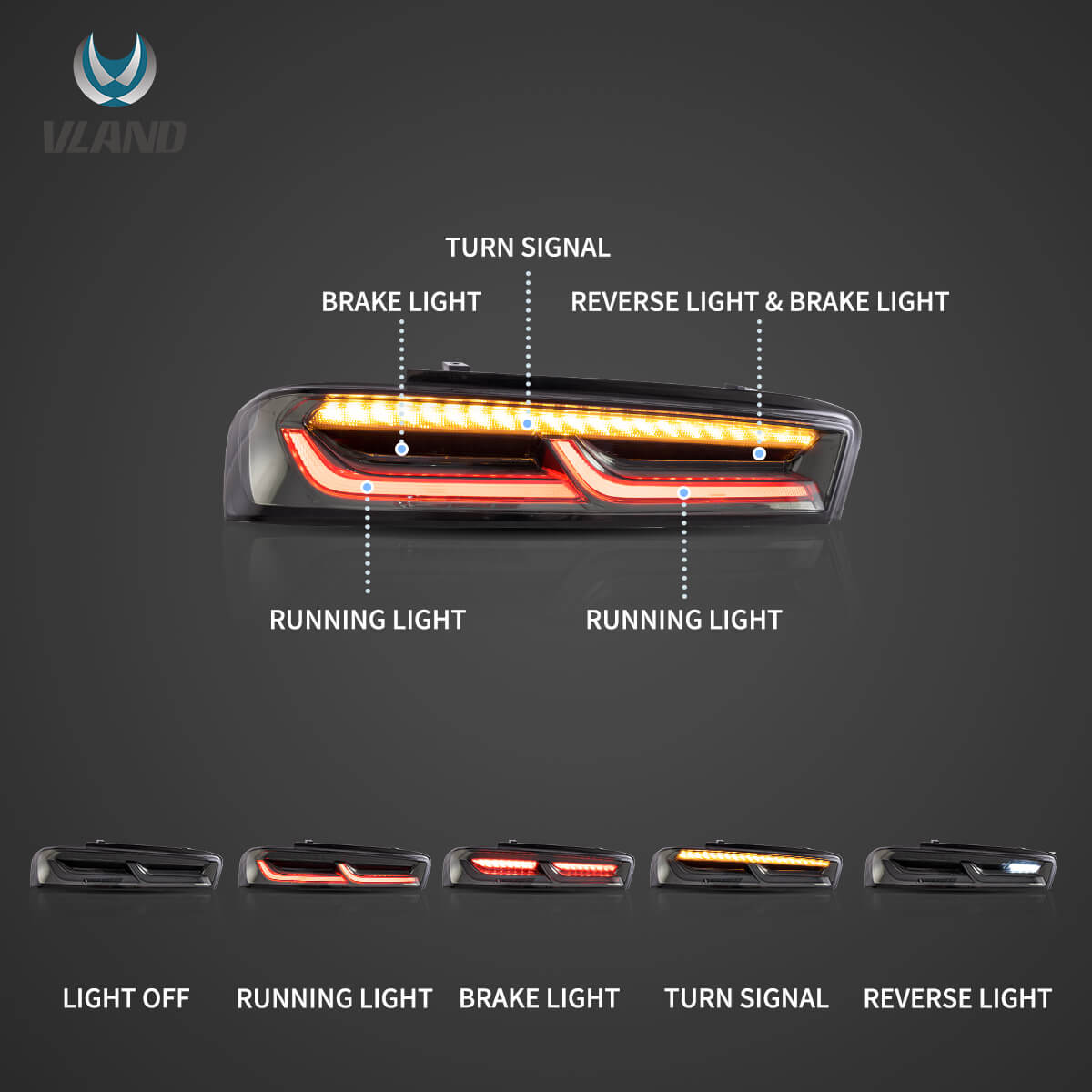 16-18 Chevrolet Camaro 6th Gen Vland LED Tail Lights With Sequential Turn Signal (Plug For US Models)