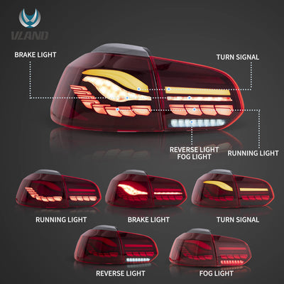 08-14 Volkswagen Golf 6th Gen Mk6 (5K) Hatchback Vland II OLED Tail Lights With Dynamic Welcome Lighting (GTS Style)