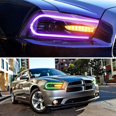 VLAND LED RGB Headlights Multicolor DRL For Dodge Charger 2011-2014 Headlamps Assembly