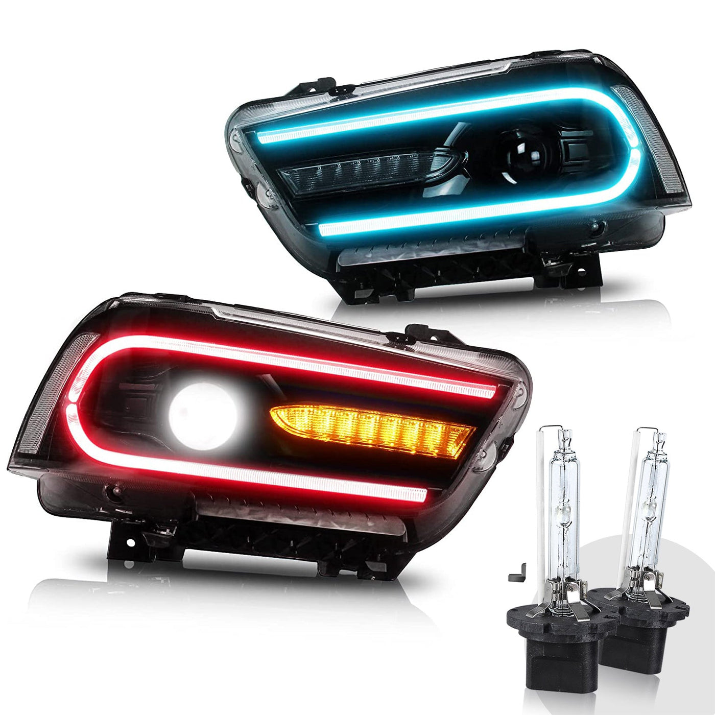 VLAND LED RGB Headlights Multicolor DRL For Dodge Charger 2011-2014 Headlamps Assembly