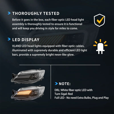 08-14 Subaru Impreza WRX 3th Gen (GE/GV/GH/GR) Vland LED Dual Beam Projector Headlights Black