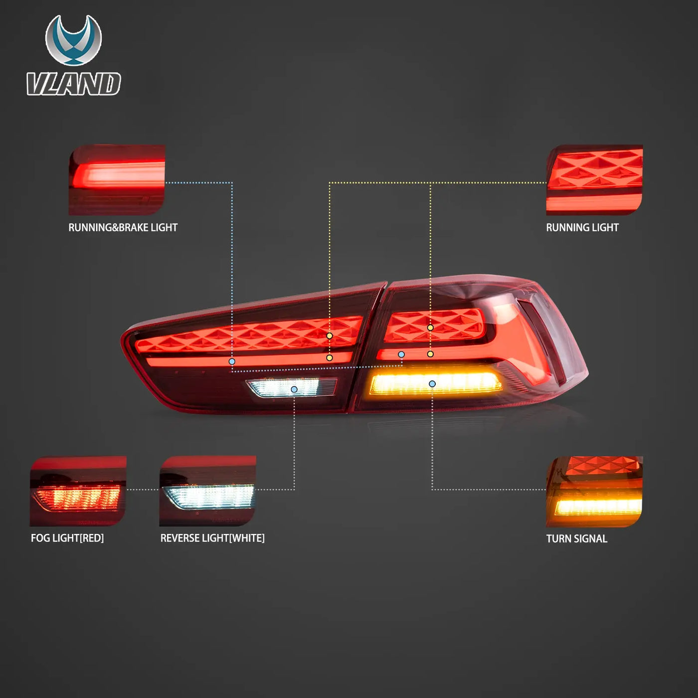 08-17 Mitsubishi Lancer & EVO X Vland IV LED Tail Lights With Dynamic Welcome Lighting