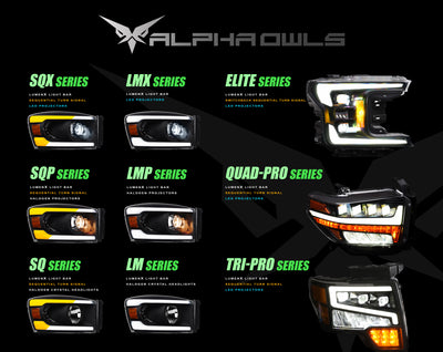 Alpha Owls 1994-1998 GMC C-Series 1500 LM Series Headlights w/Corner Lights (Crystal Headlights Black housing w/ LumenX Light Bar)