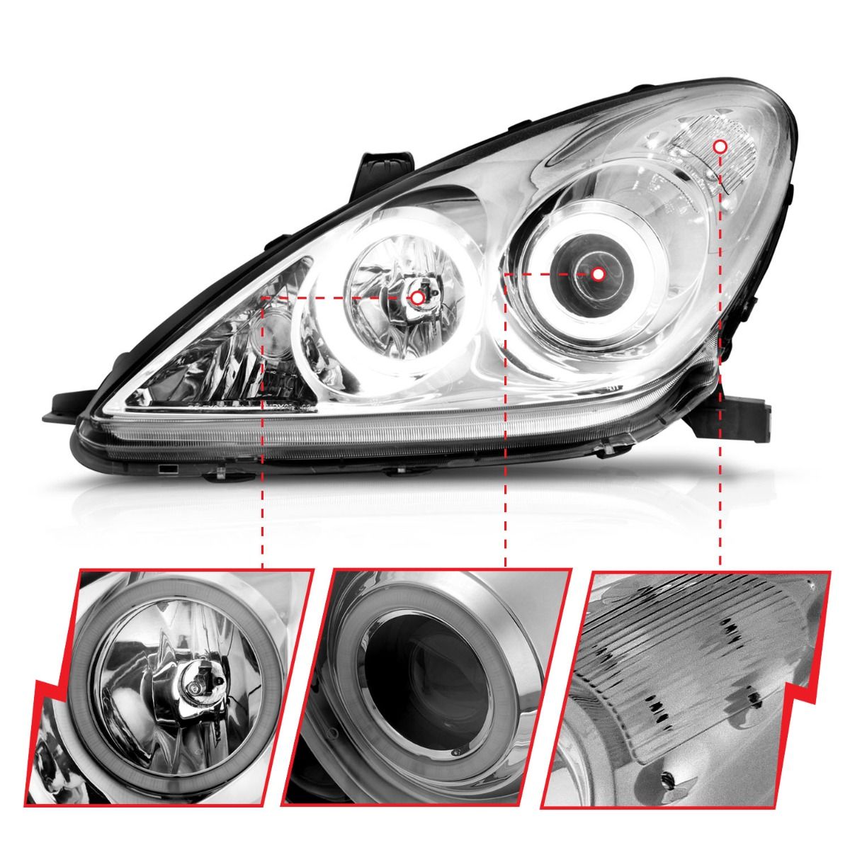 Lexus Projector Headlights, ES 300 Headlights, ES 330 Headlights, Chrome Projector Headlights, Anzo Projector Headlights