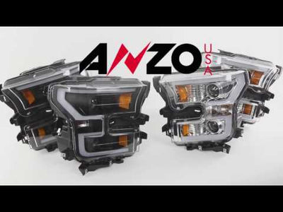 Ford Projector Headlight, Ford F 150 15 -17  Projector Headlight, Projector Headlight, Ford Chrome Projector Headlight, Plank Style  Switchback Headlight,  Anzo