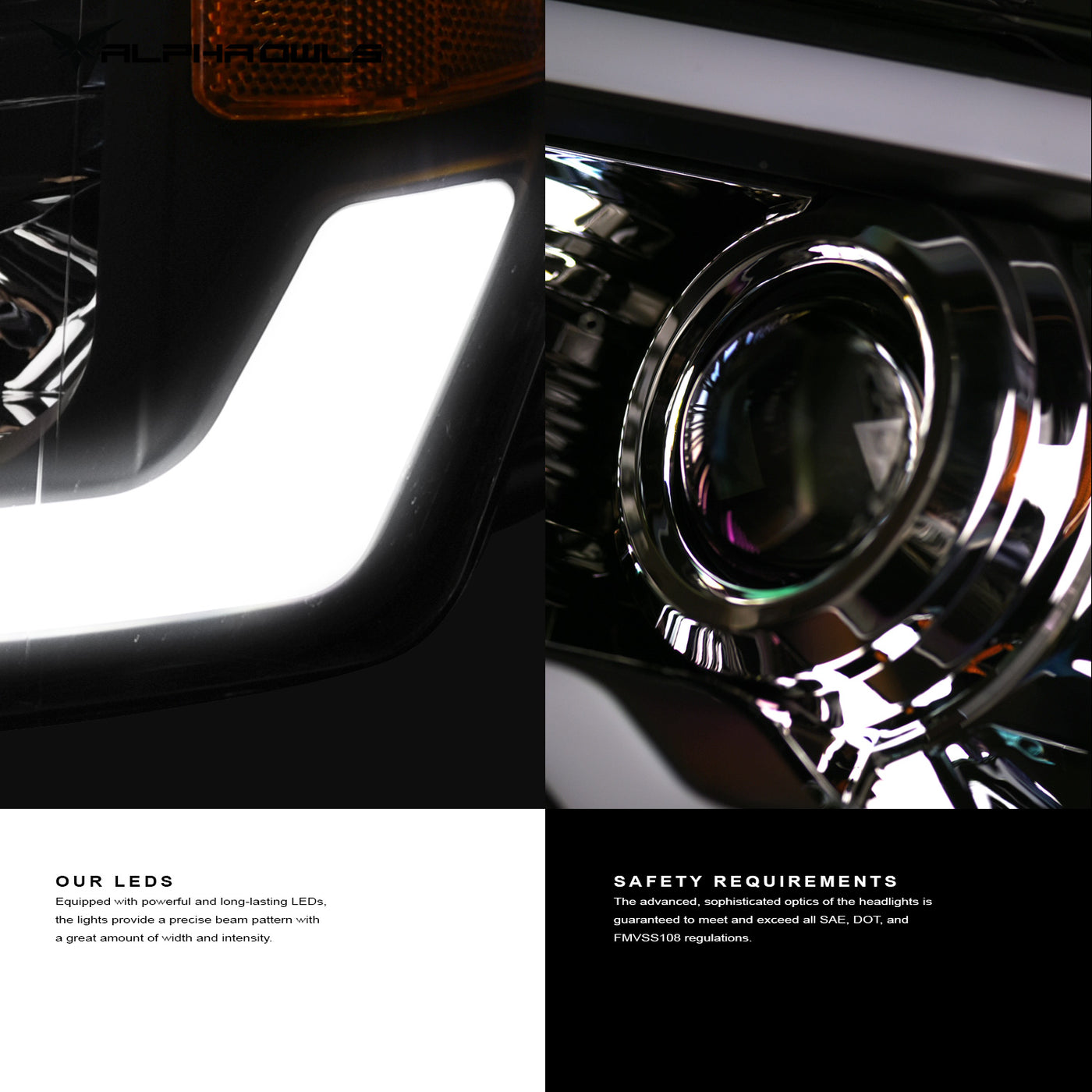 Alpha Owls Headlights, Alpha Owls Ford Headlights, Ford 2018-2020 Headlights, Ford F-150 Headlights, LED Projector Headlights, Ford Headlights, Black Bezel Headlights
