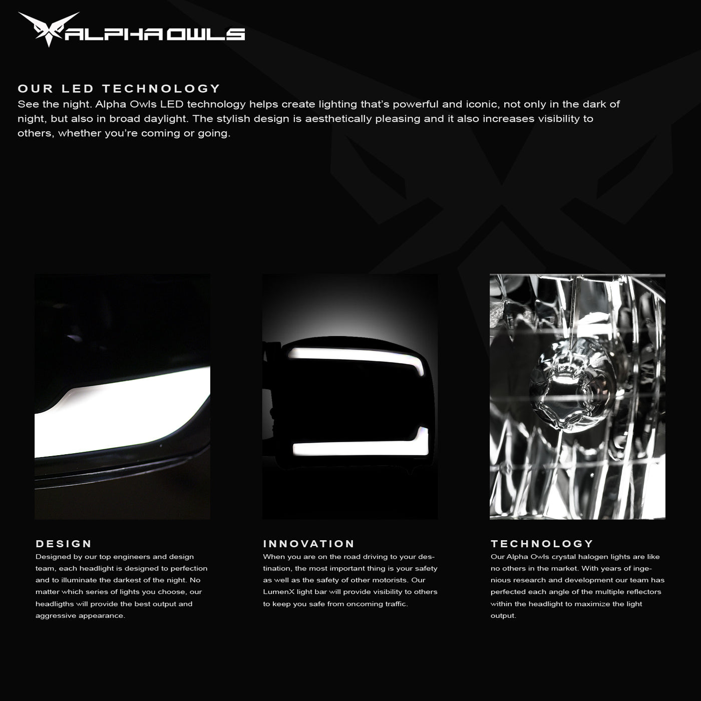 Alpha Owls 2001-2006 GMC Sierra 2500 LM Series Headlights (Crystal Headlights Black housing w/ LumenX Light Bar)