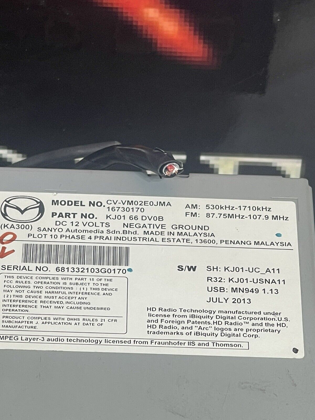 2013-2014 Mazda Cx-5 Cx5 Navigation Radio Receiver KJ0166DD0B OEM