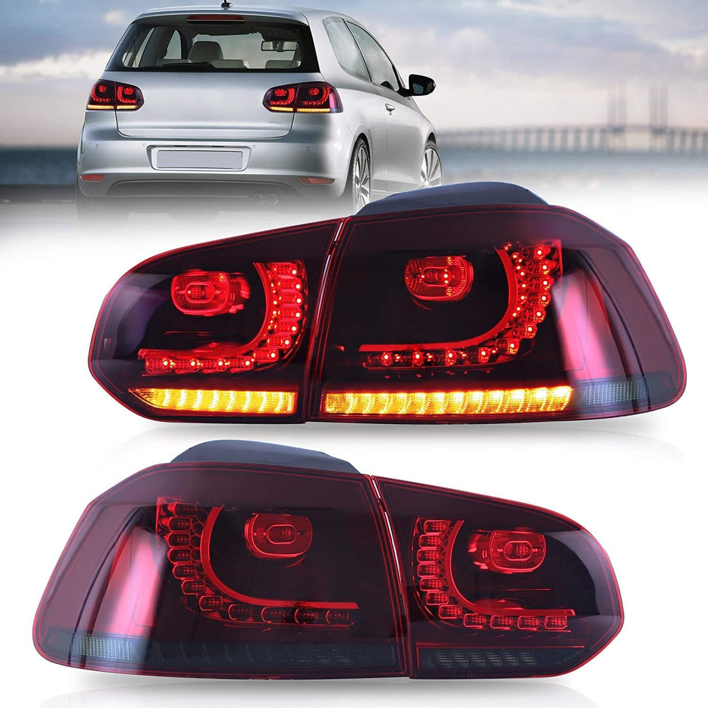 VLAND LED Tail lights For Volkswagen (VW) Golf 6 MK6 (TSI GTI R TDI GTD LPG) 2008-2014 With Sequential indicators[E-MARK]