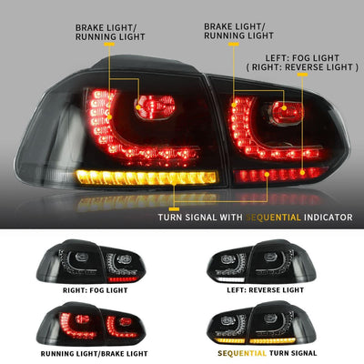 VLAND LED Tail lights For Volkswagen (VW) Golf 6 MK6 (TSI GTI R TDI GTD LPG) 2008-2014 With Sequential indicators[E-MARK]