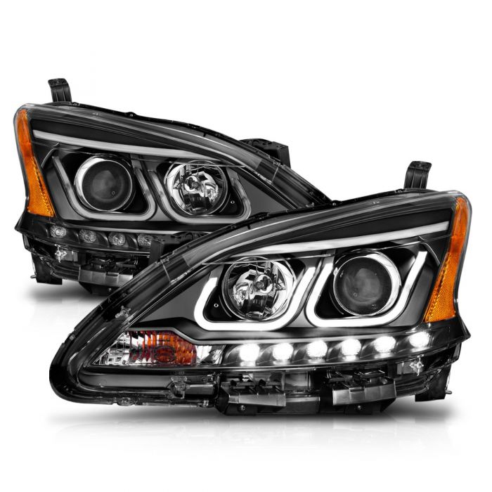 Nissan Projector Headlights, Nissan Sentra Headlights, Sentra 13-15 Headlights, Black Clear Headlights, Anzo Projector Headlights   