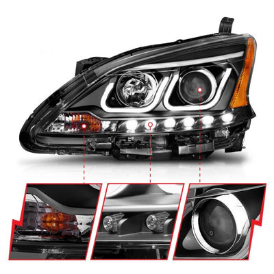 Nissan Projector Headlights, Nissan Sentra Headlights, Sentra 13-15 Headlights, Black Clear Headlights, Anzo Projector Headlights   